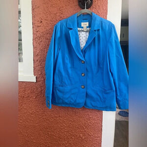 L.L. Bean Jacket Size 18W Blue Button Front Collared V-Neck Cotton Chino Blazer